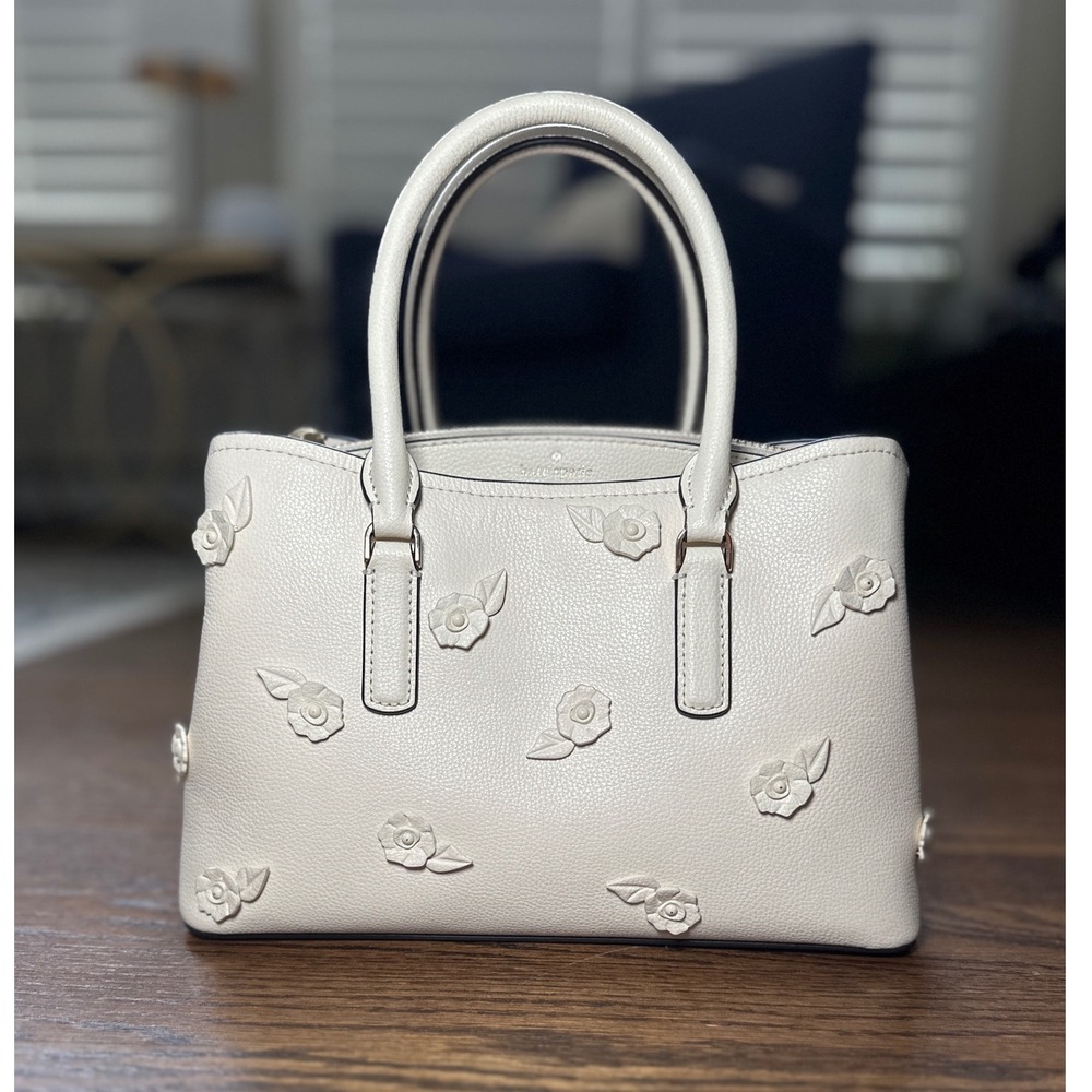 Kate Spade Thompson Street Floral Satchel Women Sm Cream Leather Handbag Purse